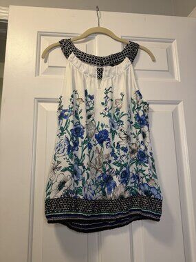 White House Black Market Floral Border Print Halter Top Size M